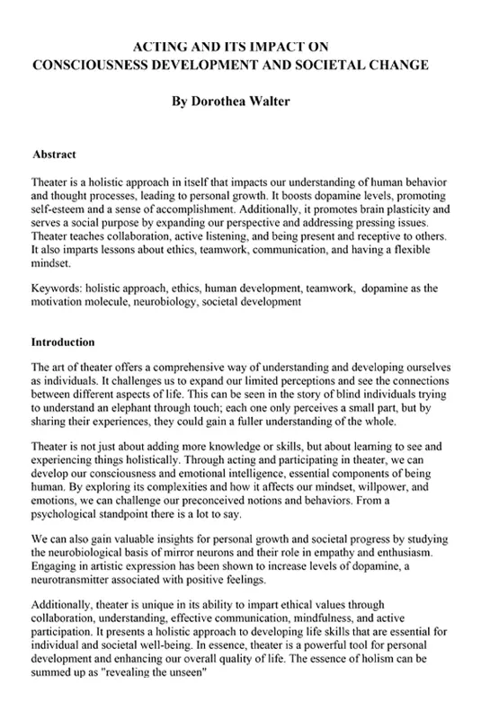 Acting and its impact on consciousness development